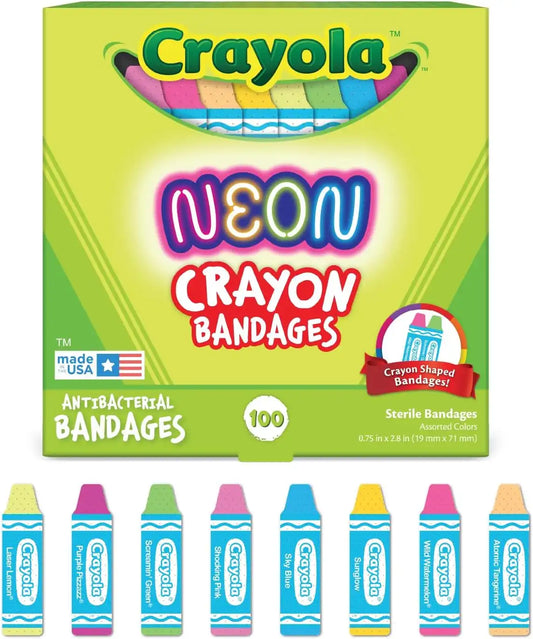 Crayola Shaped Neon Kids Adhesive Bandages, 100 Count