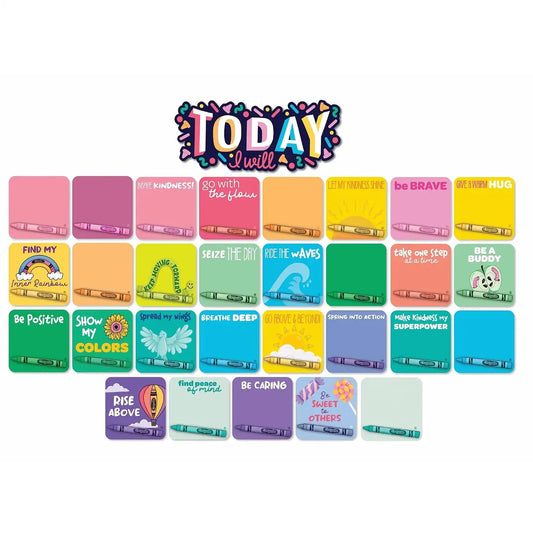 Eureka Crayola Colors of Kindness Today I Will Mini Bulletin Board Set and Classroom Decorations for Teachers, 30 Pieces
