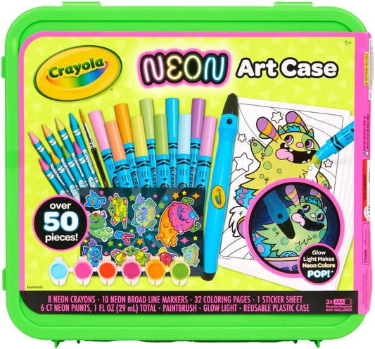 Crayola Neon Art Case (50+pcs), Neon Paint, Markers & Crayons, Kids Glow in the Dark Art Set, Gifts for Boys & Girls, Ages 5+