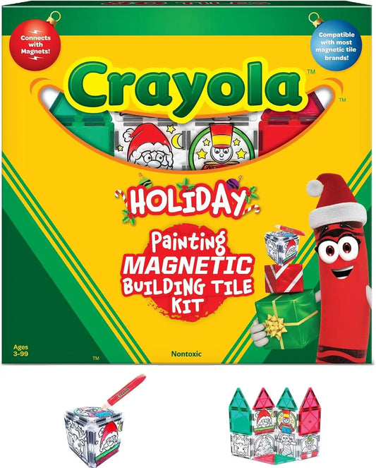 CreateOn Crayola PaintOn Holiday Magnetic Tiles, Magnetic Kids’ Building Toys, STEM Learning Travel Toys for Boys and Girls, 18-Piece Set