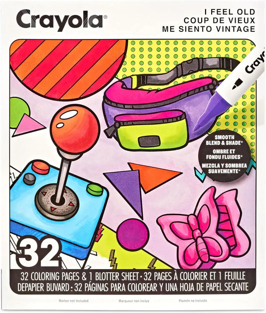 Crayola I Feel Old Adult Coloring Book, 32pg Nostalgic 90s & 00s Designs, Alcohol Marker Friendly Paper, Mindful ScreenFree Activity for Adults, Millenial Gifts