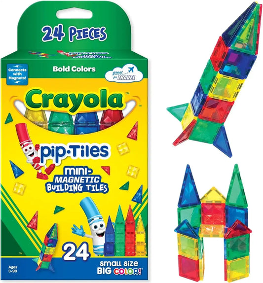 CreateOn Crayola Mini Magnetic PIP-Tiles, Bold Colors - Building Set for Kids, Magnetic Building Toys for Kids, STEM Travel Toys for Boys and Girls Ages 3+, 24-Piece Set (Bold)